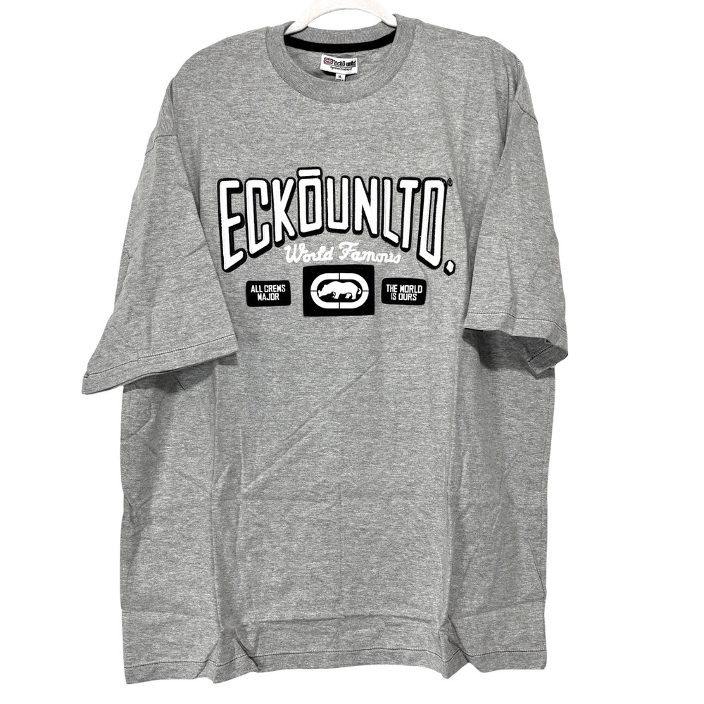 Ecko Unltd T-Shirt Mens Gray Cotton Embroidered Rhino Graphic Streetwear XL